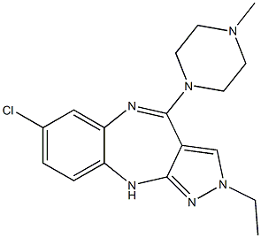 2-Ethyl-4-(4-methylpiperazin-1-yl)-7-chloro-2,10-dihydropyrazolo[3,4-b][1,5]benzodiazepine 구조식 이미지