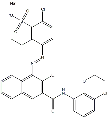 2-Chloro-6-ethyl-5-[[3-[[(3-chloro-2-ethoxyphenyl)amino]carbonyl]-2-hydroxy-1-naphtyl]azo]benzenesulfonic acid sodium salt 구조식 이미지