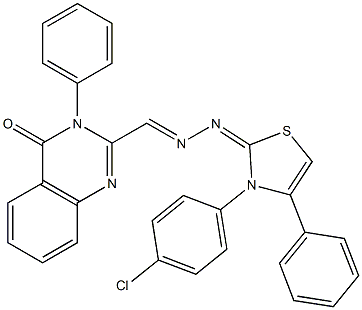 3-(Phenyl)-2-[2-[(2,3-dihydro-3-(p-chlorophenyl)-4-phenylthiazole)-2-ylidene]hydrazonomethyl]quinazoline-4(3H)-one 구조식 이미지