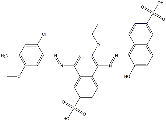 8-[(4-Amino-2-chloro-5-methoxyphenyl)azo]-6-ethoxy-5-[(2-hydroxy-6-sulfo-1-naphthalenyl)azo]-2-naphthalenesulfonic acid 구조식 이미지