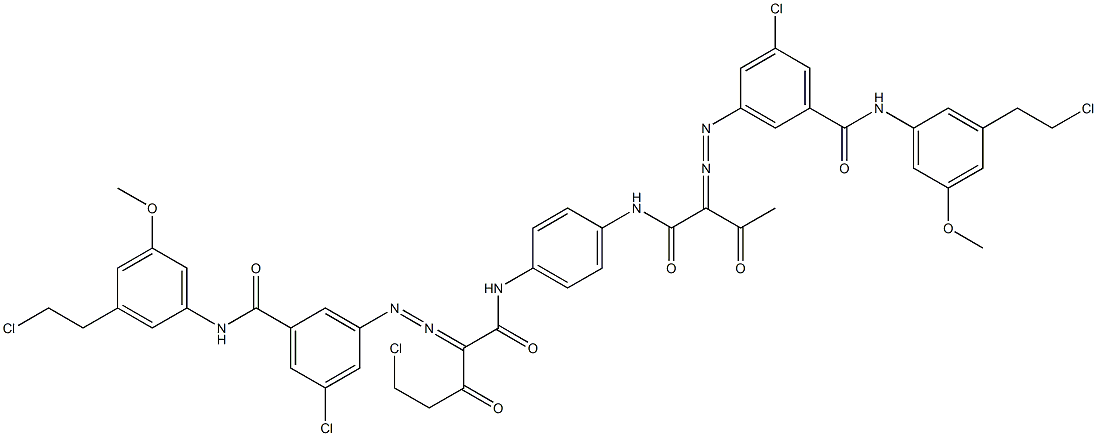 3,3'-[2-(Chloromethyl)-1,4-phenylenebis[iminocarbonyl(acetylmethylene)azo]]bis[N-[3-(2-chloroethyl)-5-methoxyphenyl]-5-chlorobenzamide] 구조식 이미지