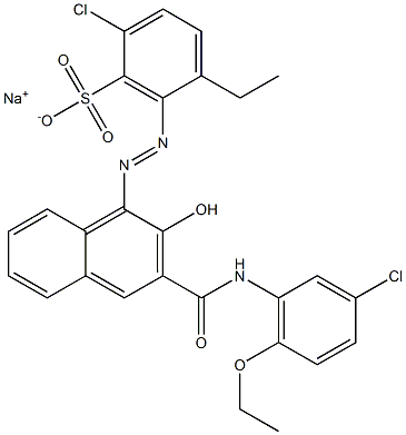 2-Chloro-5-ethyl-6-[[3-[[(3-chloro-6-ethoxyphenyl)amino]carbonyl]-2-hydroxy-1-naphtyl]azo]benzenesulfonic acid sodium salt 구조식 이미지