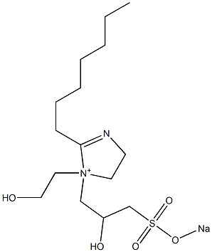 2-Heptyl-1-(2-hydroxyethyl)-1-[2-hydroxy-3-[(sodiooxy)sulfonyl]propyl]-2-imidazoline-1-ium 구조식 이미지