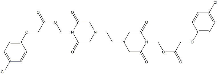 4,4'-Ethylenebis(2,6-dioxopiperazine-1-methanol)bis(4-chlorophenoxyacetate) 구조식 이미지