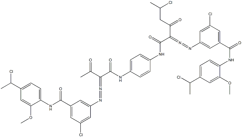 3,3'-[2-(1-Chloroethyl)-1,4-phenylenebis[iminocarbonyl(acetylmethylene)azo]]bis[N-[4-(1-chloroethyl)-2-methoxyphenyl]-5-chlorobenzamide] 구조식 이미지