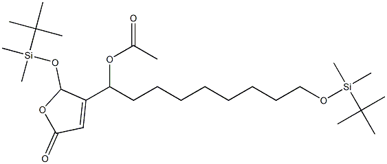 Acetic acid 1-[[2,5-dihydro-5-oxo-2-(tert-butyldimethylsiloxy)furan]-3-yl]-9-(tert-butyldimethylsiloxy)nonyl ester 구조식 이미지