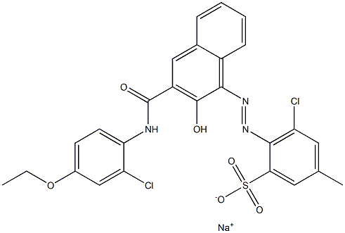 3-Chloro-5-methyl-2-[[3-[[(2-chloro-4-ethoxyphenyl)amino]carbonyl]-2-hydroxy-1-naphtyl]azo]benzenesulfonic acid sodium salt 구조식 이미지