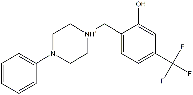 1-[2-Hydroxy-4-(trifluoromethyl)benzyl]-4-phenylpiperazine-1-cation Structure