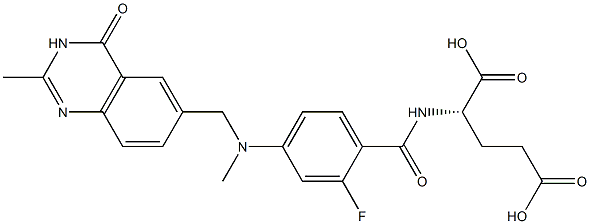 (2S)-2-[2-Fluoro-4-[N-[(3,4-dihydro-2-methyl-4-oxoquinazolin)-6-ylmethyl]-N-methylamino]benzoylamino]glutaric acid 구조식 이미지