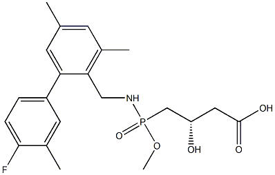 (3S)-3-Hydroxy-4-[methoxy[2-(4-fluoro-3-methylphenyl)-4,6-dimethylbenzylamino]phosphinyl]butyric acid 구조식 이미지