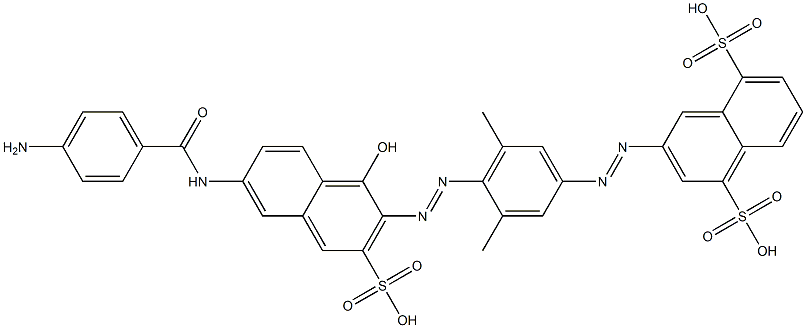 3-[[4-[[6-[(4-Aminobenzoyl)amino]-1-hydroxy-3-sulfo-2-naphthalenyl]azo]-3,5-dimethylphenyl]azo]-1,5-naphthalenedisulfonic acid 구조식 이미지