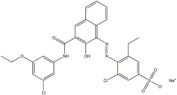 3-Chloro-5-ethyl-4-[[3-[[(3-chloro-5-ethoxyphenyl)amino]carbonyl]-2-hydroxy-1-naphtyl]azo]benzenesulfonic acid sodium salt 구조식 이미지