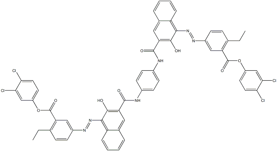 1,4-Bis[1-[[4-ethyl-5-(3,4-dichlorophenoxycarbonyl)phenyl]azo]-2-hydroxy-3-naphthoylamino]benzene 구조식 이미지