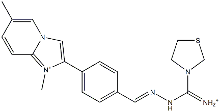 1,6-Dimethyl-2-[4-[2-[iminio(3-thiazolidinyl)methyl]hydrazonomethyl]phenyl]imidazo[1,2-a]pyridin-1-ium 구조식 이미지