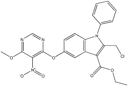 1-Phenyl-2-chloromethyl-5-[(6-methoxy-5-nitropyrimidin-4-yl)oxy]-1H-indole-3-carboxylic acid ethyl ester Structure