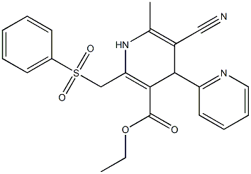 5-Cyano-1,4-dihydro-6-methyl-2-[phenylsulfonylmethyl]-4-(2-pyridinyl)pyridine-3-carboxylic acid ethyl ester Structure