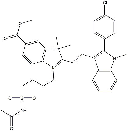 1-[4-[(Acetylamino)sulfonyl]butyl]-2-[2-[2-(4-chlorophenyl)-1-methyl-1H-indol-3-yl]ethenyl]-5-(methoxycarbonyl)-3,3-dimethyl-3H-indolium 구조식 이미지