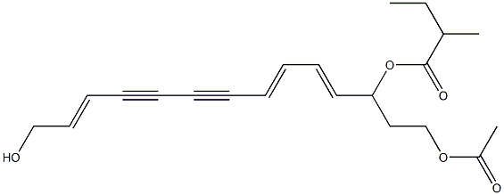 (4E,6E,12E)-Tetradeca-4,6,12-triene-8,10-diyne-1,3,14-triol 1-acetate 3-(2-methylbutyrate) 구조식 이미지