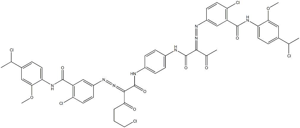 3,3'-[2-(2-Chloroethyl)-1,4-phenylenebis[iminocarbonyl(acetylmethylene)azo]]bis[N-[4-(1-chloroethyl)-2-methoxyphenyl]-6-chlorobenzamide] Structure