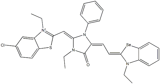 5-Chloro-3-ethyl-2-[[1-ethyl-4-[2-(3-ethylbenzoselenazol-2(3H)-ylidene)ethylidene]-5-oxo-3-phenylimidazolidin-2-ylidene]methyl]benzothiazol-3-ium 구조식 이미지