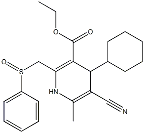 5-Cyano-1,4-dihydro-6-methyl-2-[phenylsulfinylmethyl]-4-cyclohexylpyridine-3-carboxylic acid ethyl ester Structure