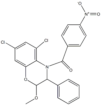 5,7-Dichloro-3,4-dihydro-2-methoxy-4-(p-nitrobenzoyl)-3-phenyl-2H-1,4-benzoxazine Structure