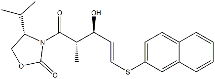 (4S)-4-Isopropyl-3-[(2S,3R)-3-hydroxy-2-methyl-5-(2-naphthalenylthio)-4-pentenoyl]oxazolidin-2-one 구조식 이미지