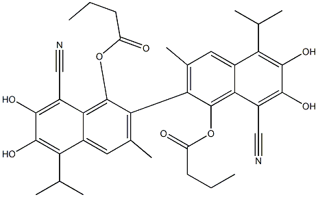 1,1'-Bis(butyryloxy)-6,6',7,7'-tetrahydroxy-5,5'-diisopropyl-3,3'-dimethyl-2,2'-binaphthalene-8,8'-dicarbonitrile Structure