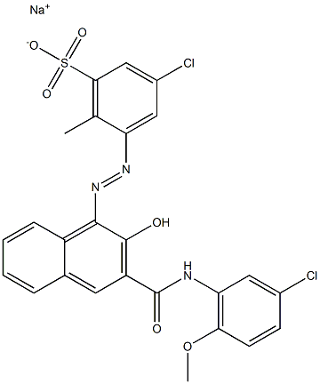 3-Chloro-6-methyl-5-[[3-[[(3-chloro-6-methoxyphenyl)amino]carbonyl]-2-hydroxy-1-naphtyl]azo]benzenesulfonic acid sodium salt 구조식 이미지