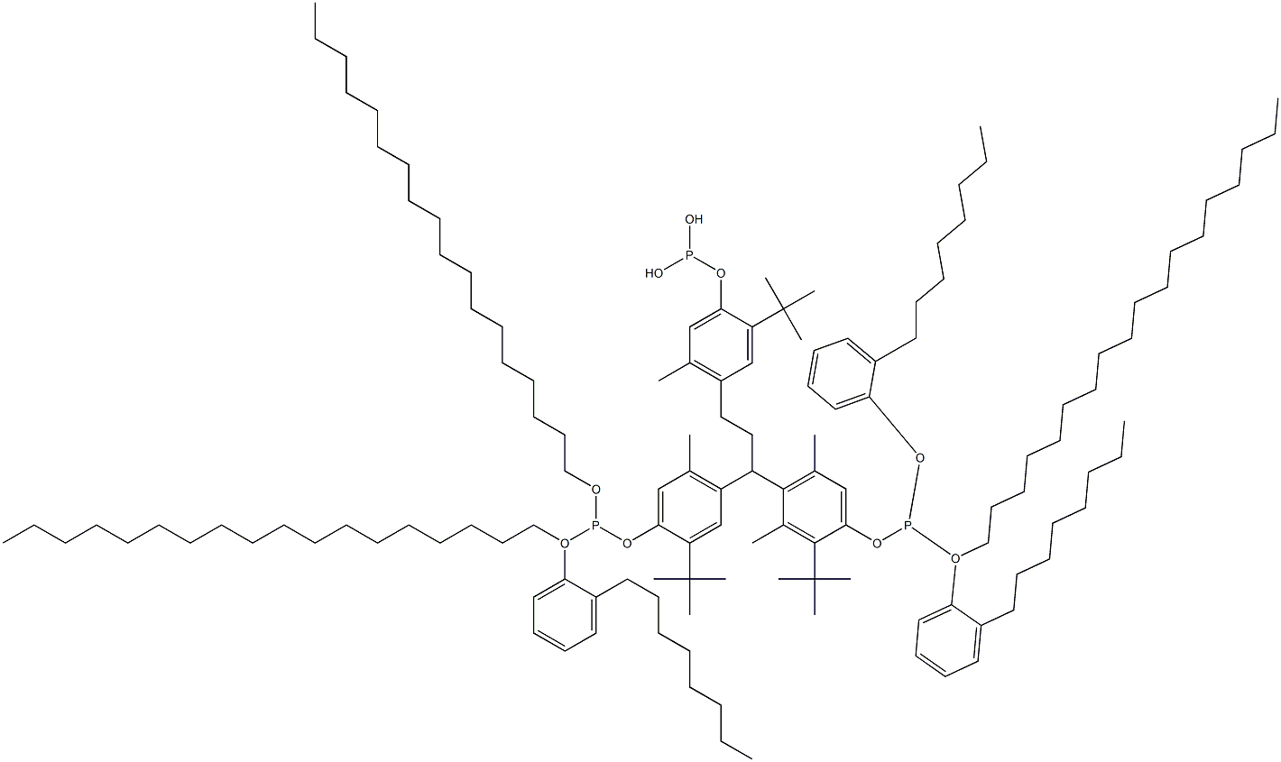 [3-Methyl-1,1,3-propanetriyltris(2-tert-butyl-5-methyl-4,1-phenyleneoxy)]tris(phosphonous acid)O,O',O''-Trioctadecyl O,O',O''-tris(2-octylphenyl) ester Structure