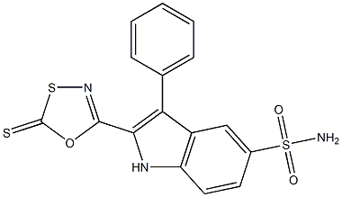 2-[(2-Thioxo-1,3,4-oxathiazol)-5-yl]-3-phenyl-1H-indole-5-sulfonamide 구조식 이미지