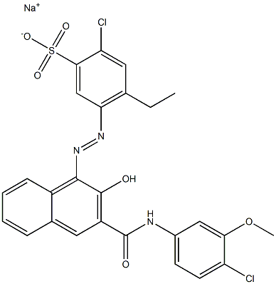 2-Chloro-4-ethyl-5-[[3-[[(4-chloro-3-methoxyphenyl)amino]carbonyl]-2-hydroxy-1-naphtyl]azo]benzenesulfonic acid sodium salt 구조식 이미지