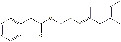 Phenylacetic acid 4,6-dimethyl-3,6-octadienyl ester 구조식 이미지