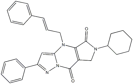 6-Cyclohexyl-6,7-dihydro-4-(3-phenyl-2-propenyl)-2-phenyl-4H-1,4,6,8a-tetraaza-s-indacene-5,8-dione 구조식 이미지
