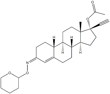 (17R)-17-(Acetyloxy)-19-norpregn-4-en-20-yn-3-one O-(tetrahydro-2H-pyran-2-yl)oxime 구조식 이미지