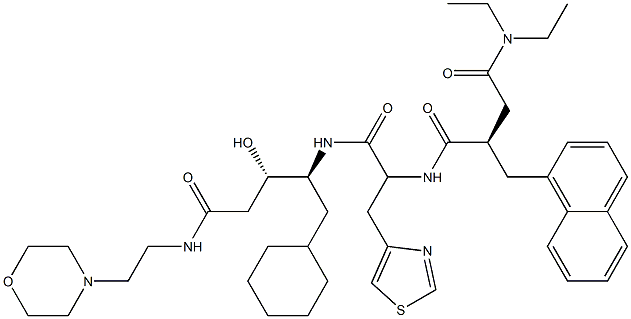 (3S,4S)-3-Hydroxy-5-cyclohexyl-4-[3-(4-thiazolyl)-2-[[(2R)-2-[diethylaminocarbonylmethyl]-3-(1-naphthalenyl)propionyl]amino]propionylamino]-N-(2-morpholinoethyl)valeramide 구조식 이미지