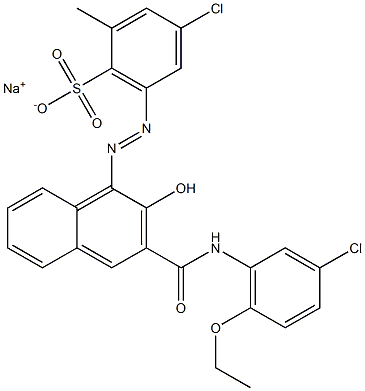 4-Chloro-2-methyl-6-[[3-[[(3-chloro-6-ethoxyphenyl)amino]carbonyl]-2-hydroxy-1-naphtyl]azo]benzenesulfonic acid sodium salt 구조식 이미지