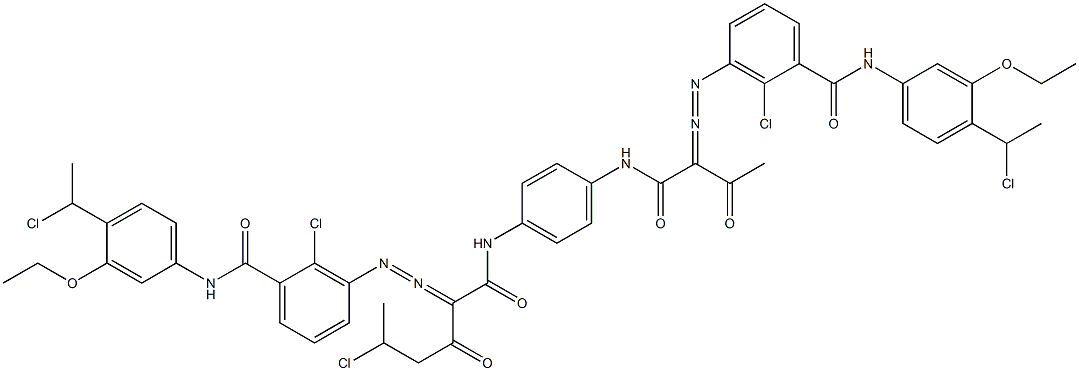 3,3'-[2-(1-Chloroethyl)-1,4-phenylenebis[iminocarbonyl(acetylmethylene)azo]]bis[N-[4-(1-chloroethyl)-3-ethoxyphenyl]-2-chlorobenzamide] Structure