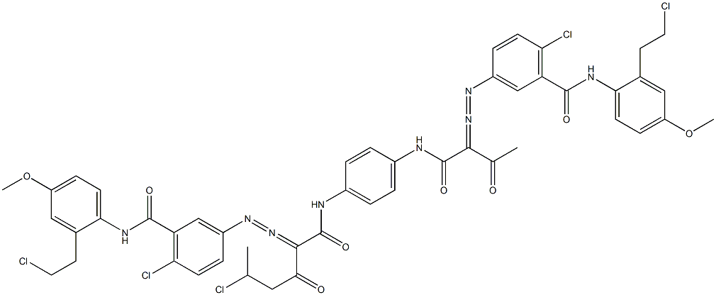 3,3'-[2-(1-Chloroethyl)-1,4-phenylenebis[iminocarbonyl(acetylmethylene)azo]]bis[N-[2-(2-chloroethyl)-4-methoxyphenyl]-6-chlorobenzamide] Structure