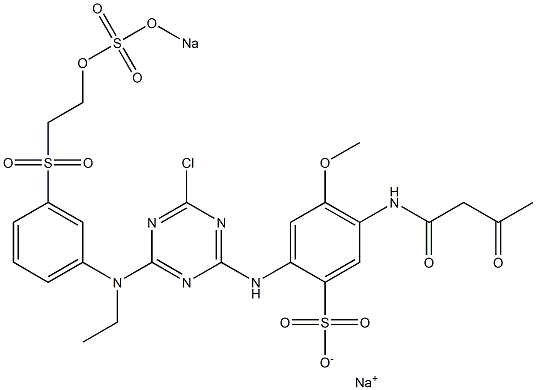 2-[4-Chloro-6-[N-ethyl-3-[2-(sodiosulfooxy)ethylsulfonyl]anilino]-1,3,5-triazin-2-ylamino]-4-methoxy-5-(3-oxobutyrylamino)benzenesulfonic acid sodium salt 구조식 이미지