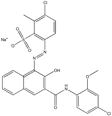 3-Chloro-2-methyl-6-[[3-[[(4-chloro-2-methoxyphenyl)amino]carbonyl]-2-hydroxy-1-naphtyl]azo]benzenesulfonic acid sodium salt 구조식 이미지