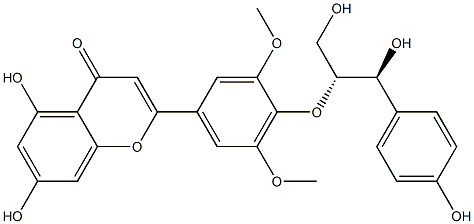 5,7-Dihydroxy-2-[4-[(1R,2S)-2-hydroxy-1-(hydroxymethyl)-2-(4-hydroxyphenyl)ethoxy]-3,5-dimethoxyphenyl]-4H-1-benzopyran-4-one 구조식 이미지