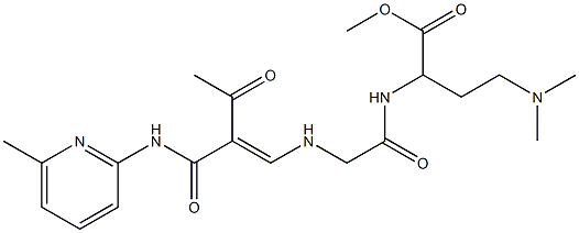 4-(Dimethylamino)-2-[2-[[2-acetyl-3-[(6-methyl-2-pyridinyl)amino]-3-oxo-1-propenyl]amino]acetylamino]butanoic acid methyl ester 구조식 이미지