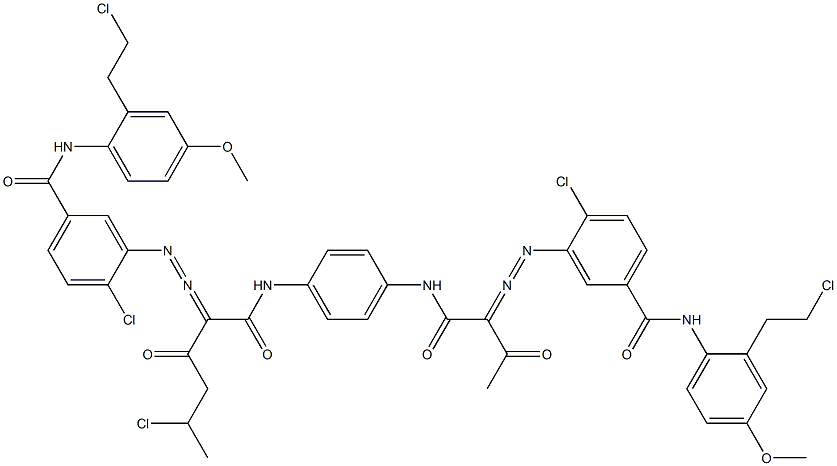 3,3'-[2-(1-Chloroethyl)-1,4-phenylenebis[iminocarbonyl(acetylmethylene)azo]]bis[N-[2-(2-chloroethyl)-4-methoxyphenyl]-4-chlorobenzamide] 구조식 이미지