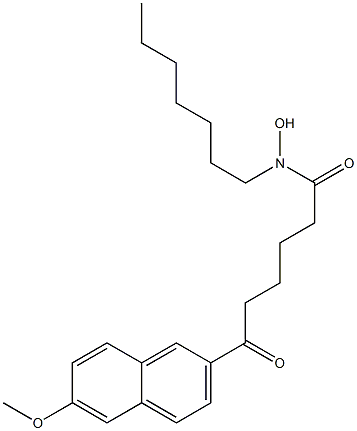 6-Oxo-N-heptyl-6-[6-methoxy-2-naphtyl]hexanehydroxamic acid 구조식 이미지