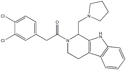 2,3,4,9-Tetrahydro-2-[(3,4-dichlorophenyl)acetyl]-1-[(1-pyrrolidinyl)methyl]-1H-pyrido[3,4-b]indole 구조식 이미지