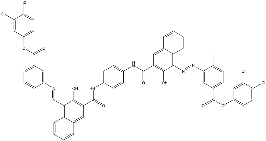 1,4-Bis[1-[[2-methyl-5-(3,4-dichlorophenoxycarbonyl)phenyl]azo]-2-hydroxy-3-naphthoylamino]benzene 구조식 이미지