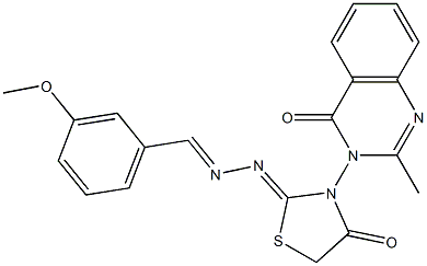 3-Methoxybenzaldehyde [3-[(3,4-dihydro-2-methyl-4-oxoquinazolin)-3-yl]-4-oxothiazolidin-2-ylidene]hydrazone 구조식 이미지