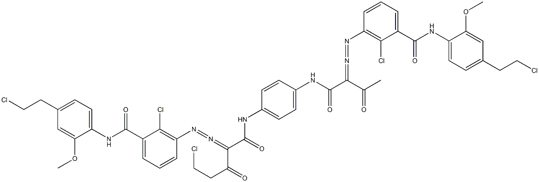 3,3'-[2-(Chloromethyl)-1,4-phenylenebis[iminocarbonyl(acetylmethylene)azo]]bis[N-[4-(2-chloroethyl)-2-methoxyphenyl]-2-chlorobenzamide] 구조식 이미지