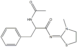 2-Acetylamino-3-phenyl-N-(3-methylthiazolidin-2-ylidene)propionamide 구조식 이미지